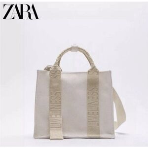 ZARA Cream Canvas Tote with Branded Straps
